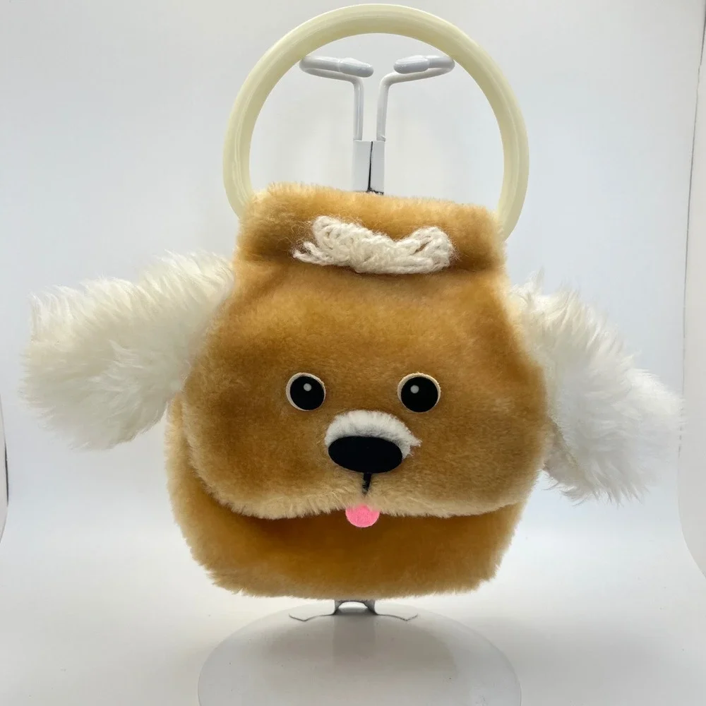 Vtg Russ Berrie Plush Puppy Dog Handbag Faux Fur Kids Purse Cuddle Rare Korea